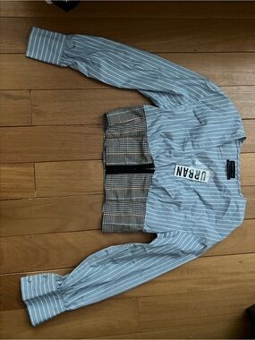Urban Outfitters Light Blue and White Striped Button Blouse